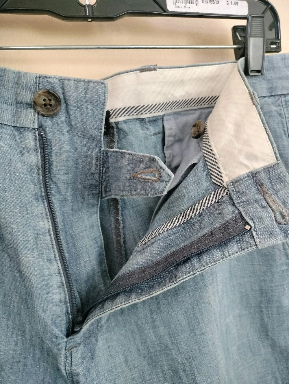 J Crew Mens 34 Linen Cotton Blend Blue Chambray Chino Shorts Preppy Vacation